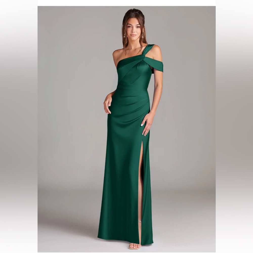 Azazie One Shoulder Satin Green Dress